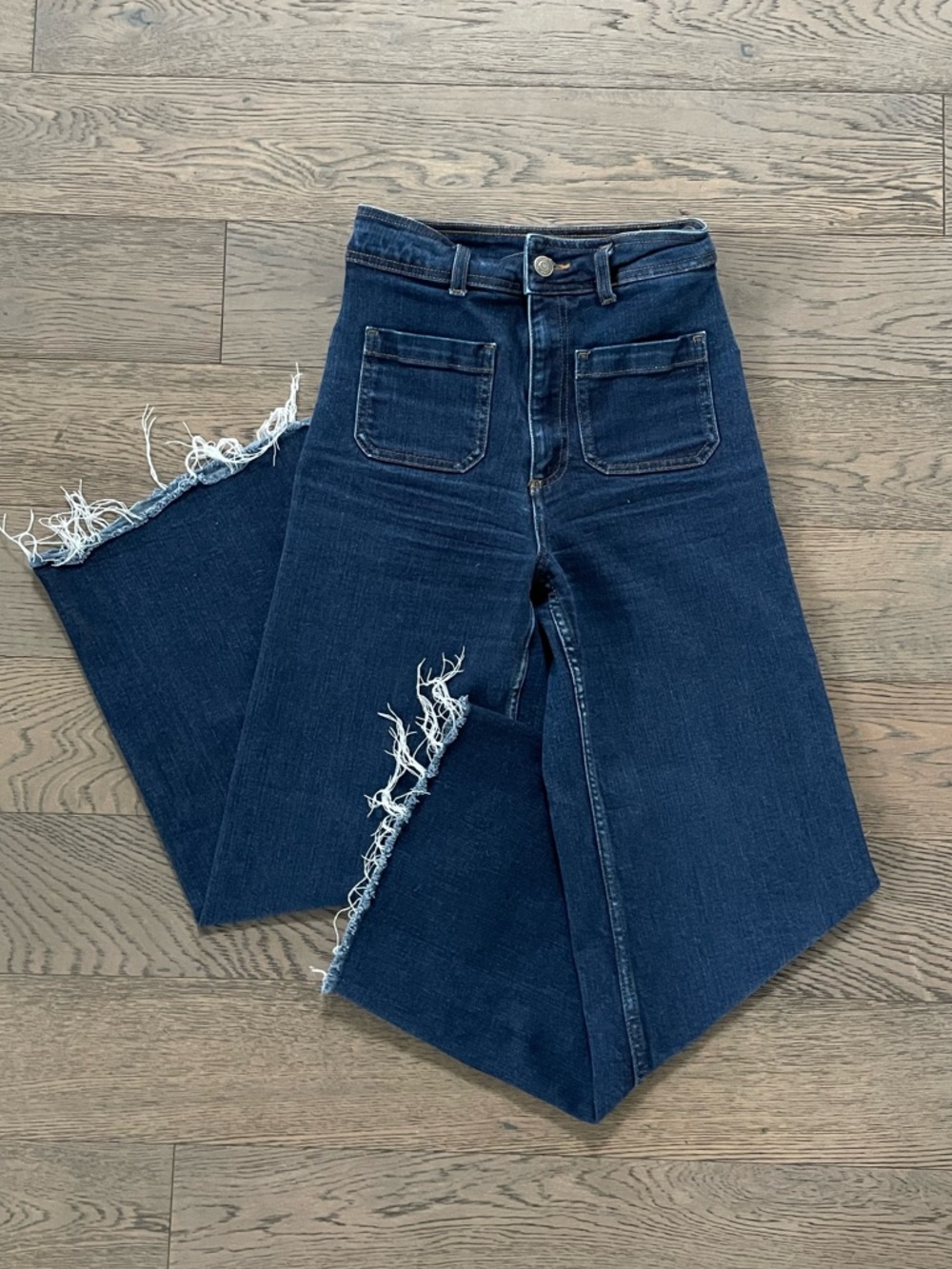 Zara High Rise Frayed Hem Wide Leg Ankle Jeans